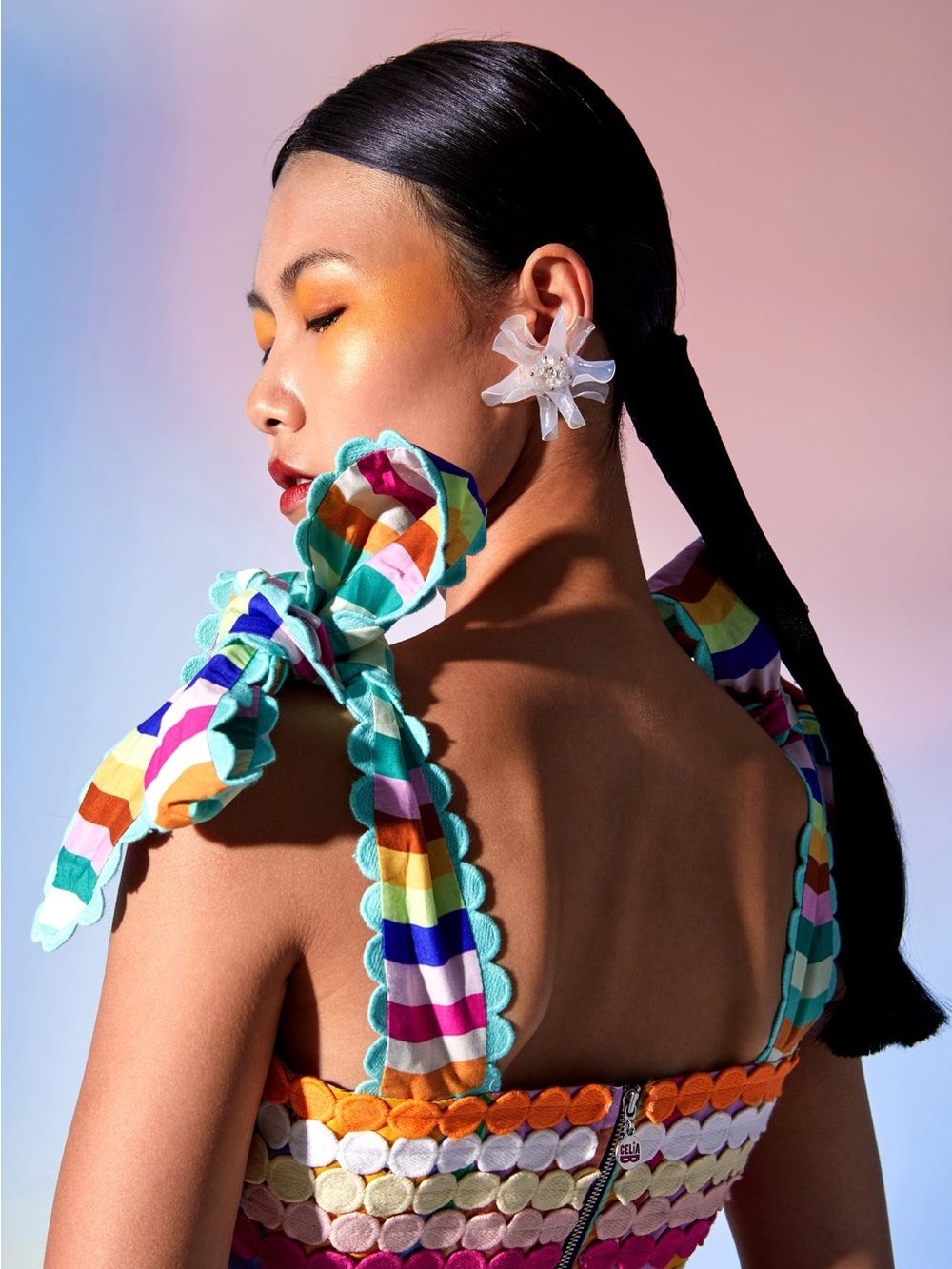 CeliaB Phuket dress Colorful Scalloped-Trim Tie-Strap dress in Rainbow